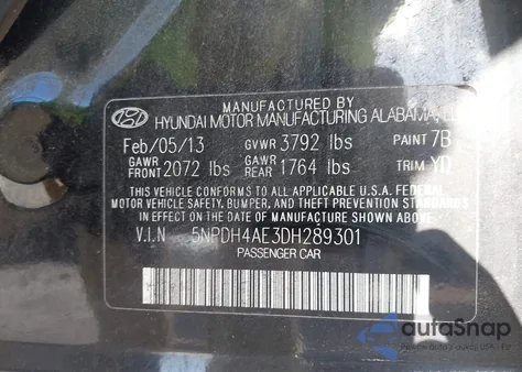 2013 Hyundai Elantra Gls из США, поврежденный, VIN 5NPDH4AE3DH289301